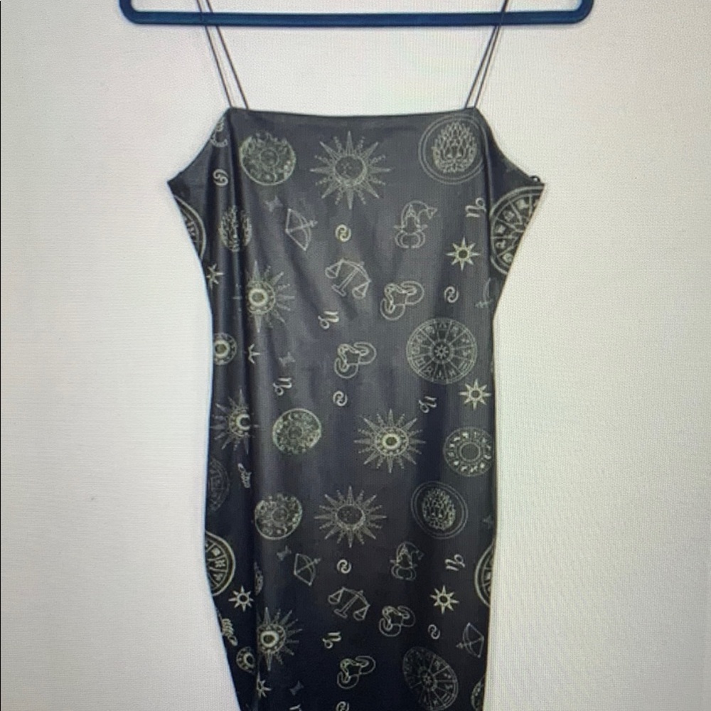 Black Spaghetti Strap Dress with Celestial Print